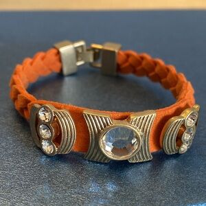 Lia Sophia Orange Leather With Crystal Detail Wrap Bracelet
